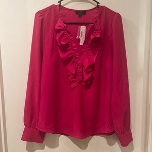 J. CREW PinkRuffle Front Top Satin Crepe Pink Blouse Size M